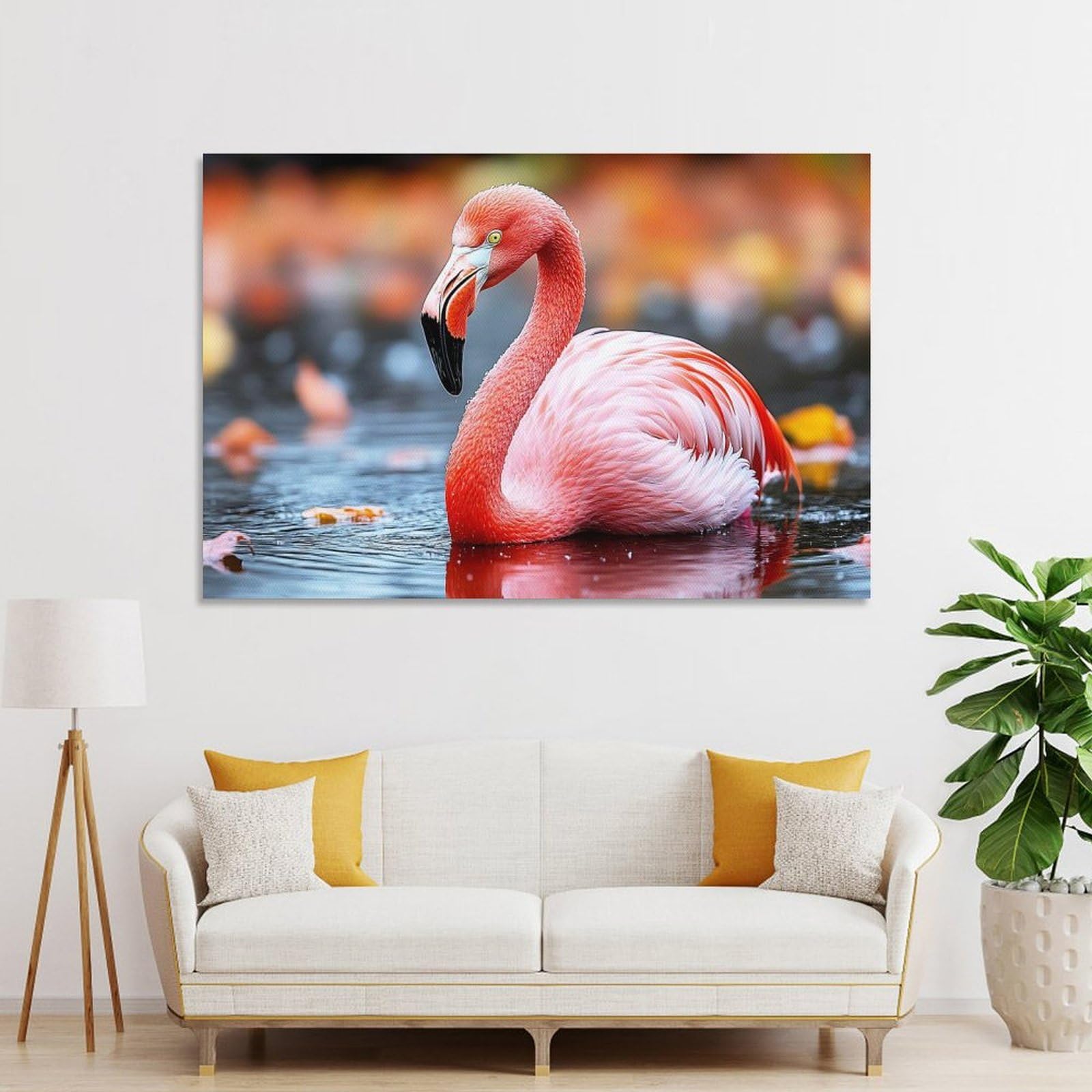 Junmoney Unframe-Style-23 Flamingo In Water With Autumn Background Hanging Wall Art 20X30inch(50X75cm), For Bedroom Walls, Guest Spaces Or Lounges, An Easy Wall Refresh For Bedrooms