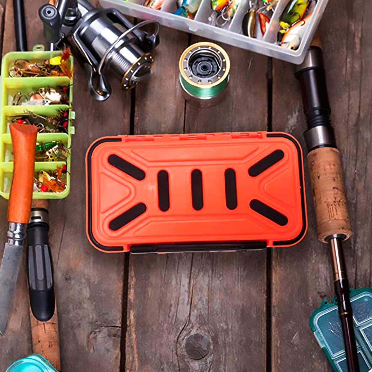 Caja para Aparejos Pesca,RoadLoo Plástico Caja Pesca con Transparente Compartimentos con Divisores Ajustables Fishing Tackle Box para Señuelos de Pesca Nadadores Pequeños Accesorios de Pesca (Naranja)