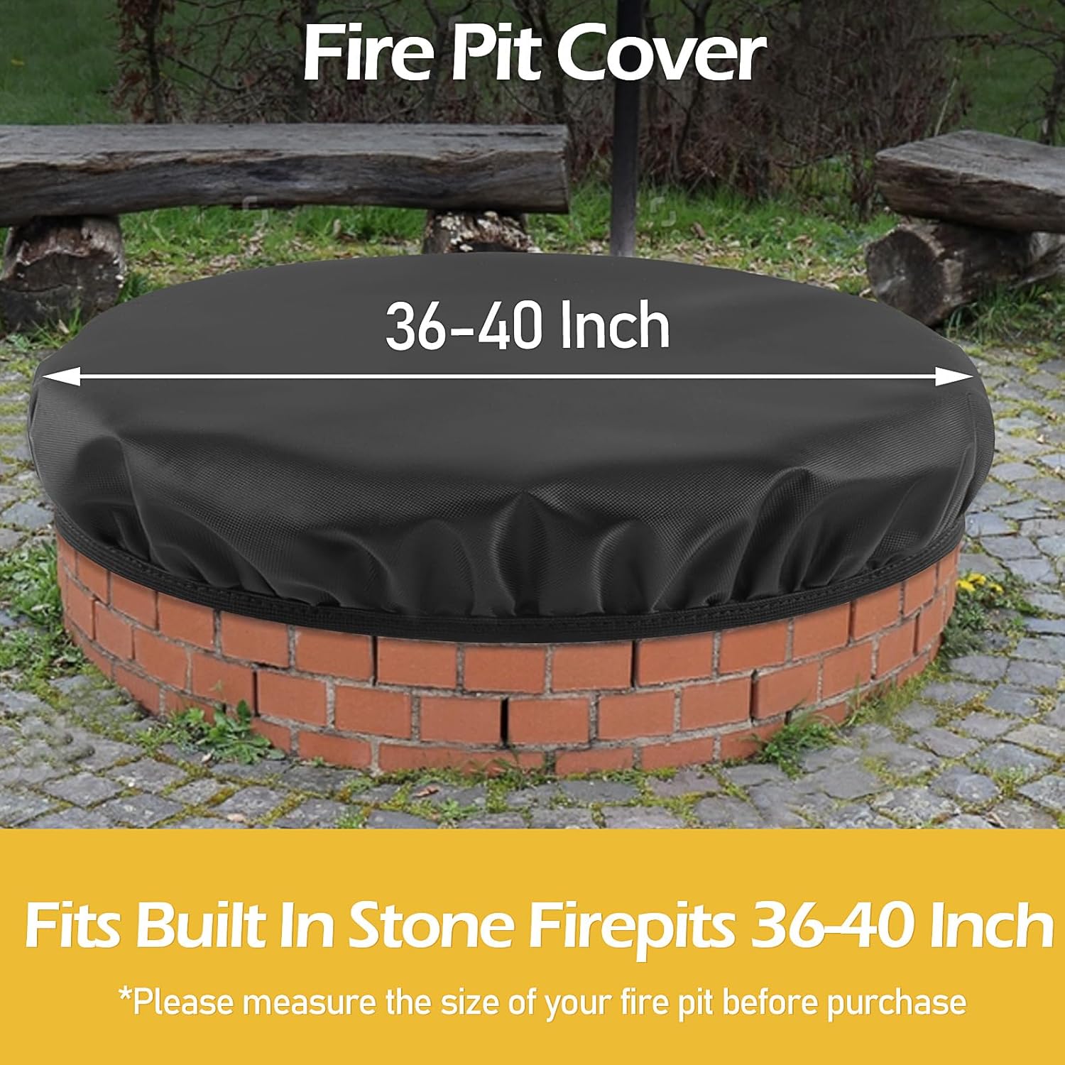 Round Fire Pit Cover for In-Ground Fire Pits 36-40 Inch Waterproof Firepit Covers Round, Outdoor Firepit Cover, Fits Large Built-In Stone Fire Pits, All-Season Protective Cover