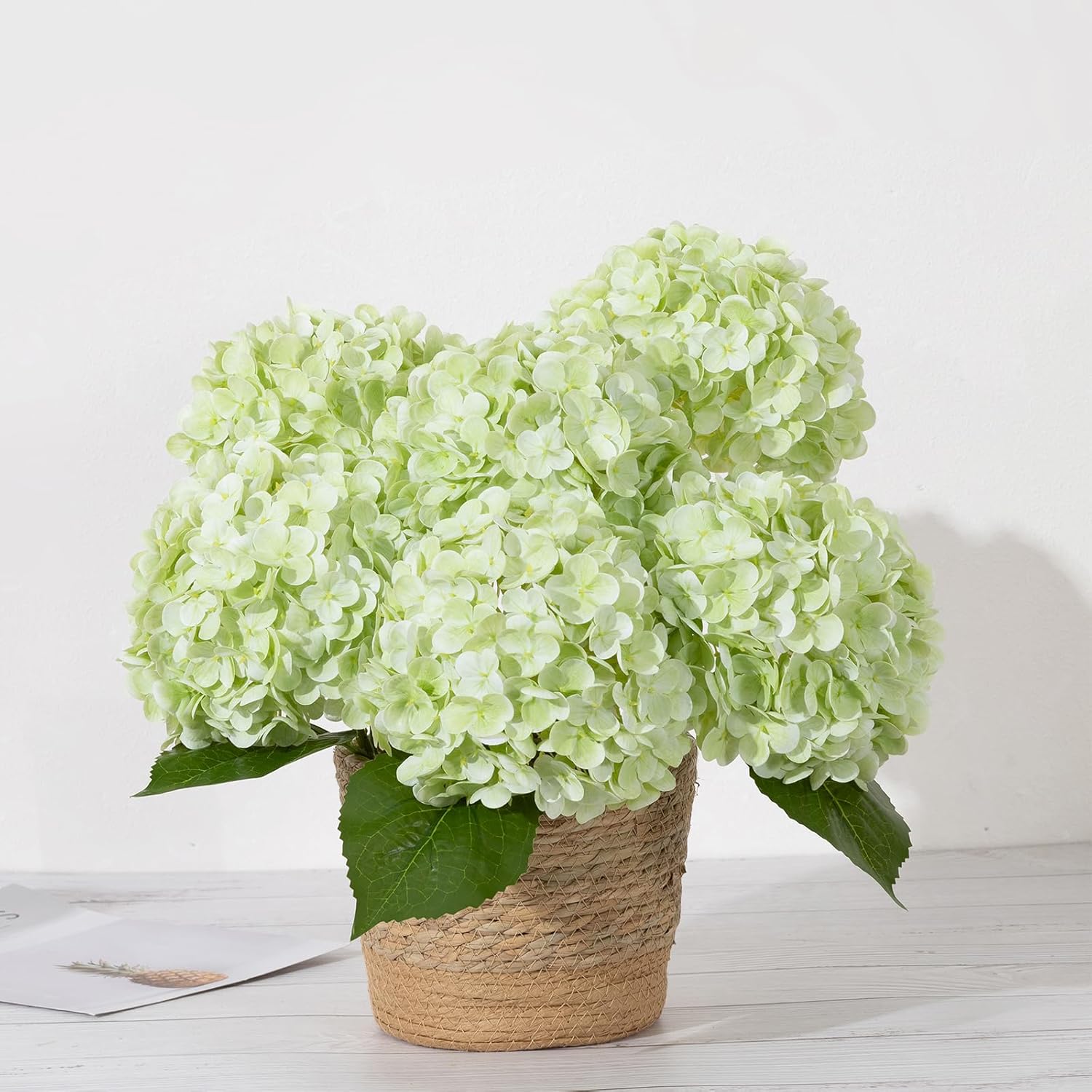 DuHouse 5Pcs Large Hydrangea Artificial Flowers,20 inch Latex Real Touch Hydrangeas Lifelike Hydrangea Flower for Home Wedding Bouquets Centerpieces Party Living Room Outdoors Decoration(Light Green)