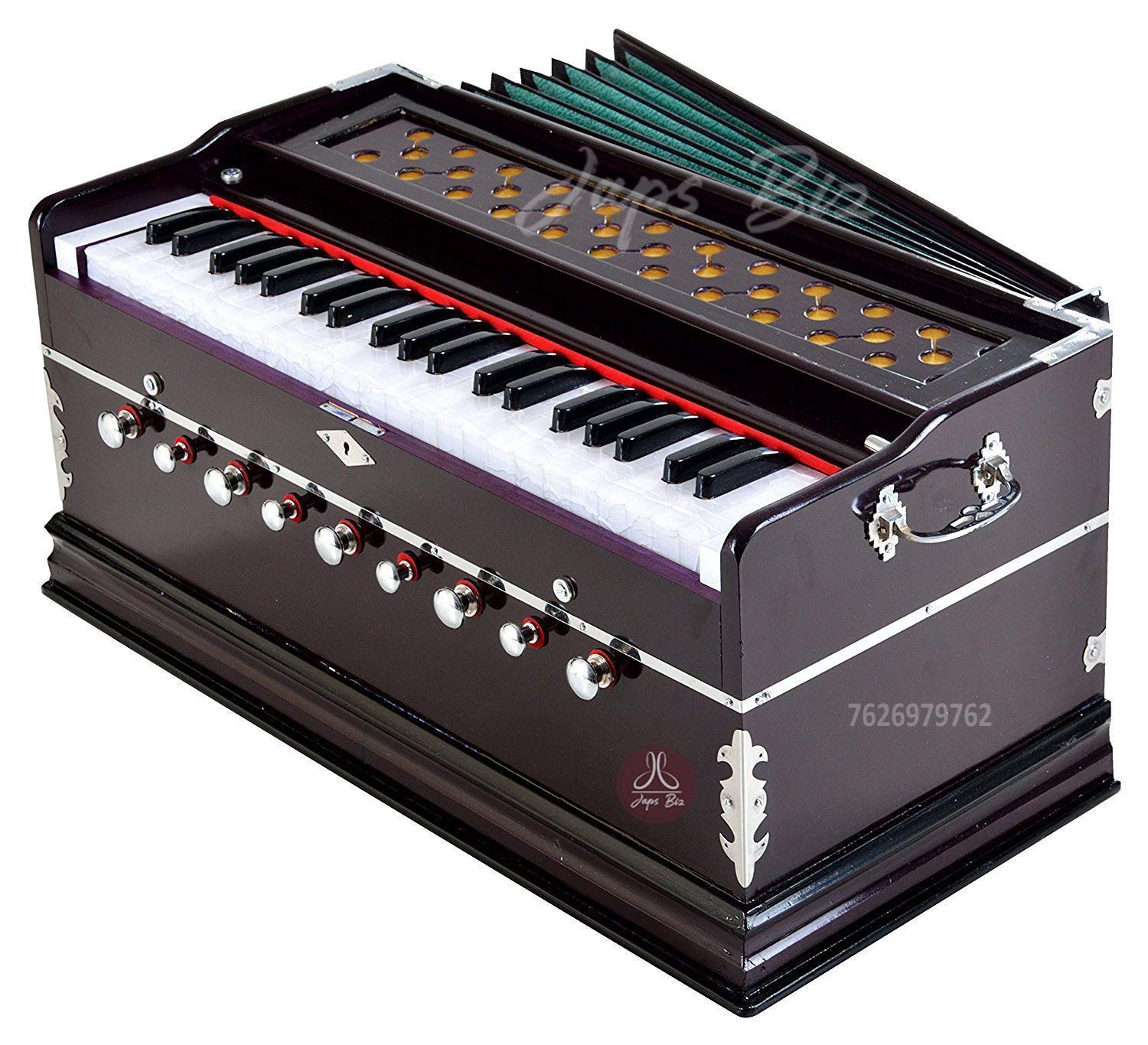 JAPS BIZ® 9 Stopper, 42 key Chudidaar Bellow, Bass Male -Two reeds With Coupler Harmonium with Free Carry Bag