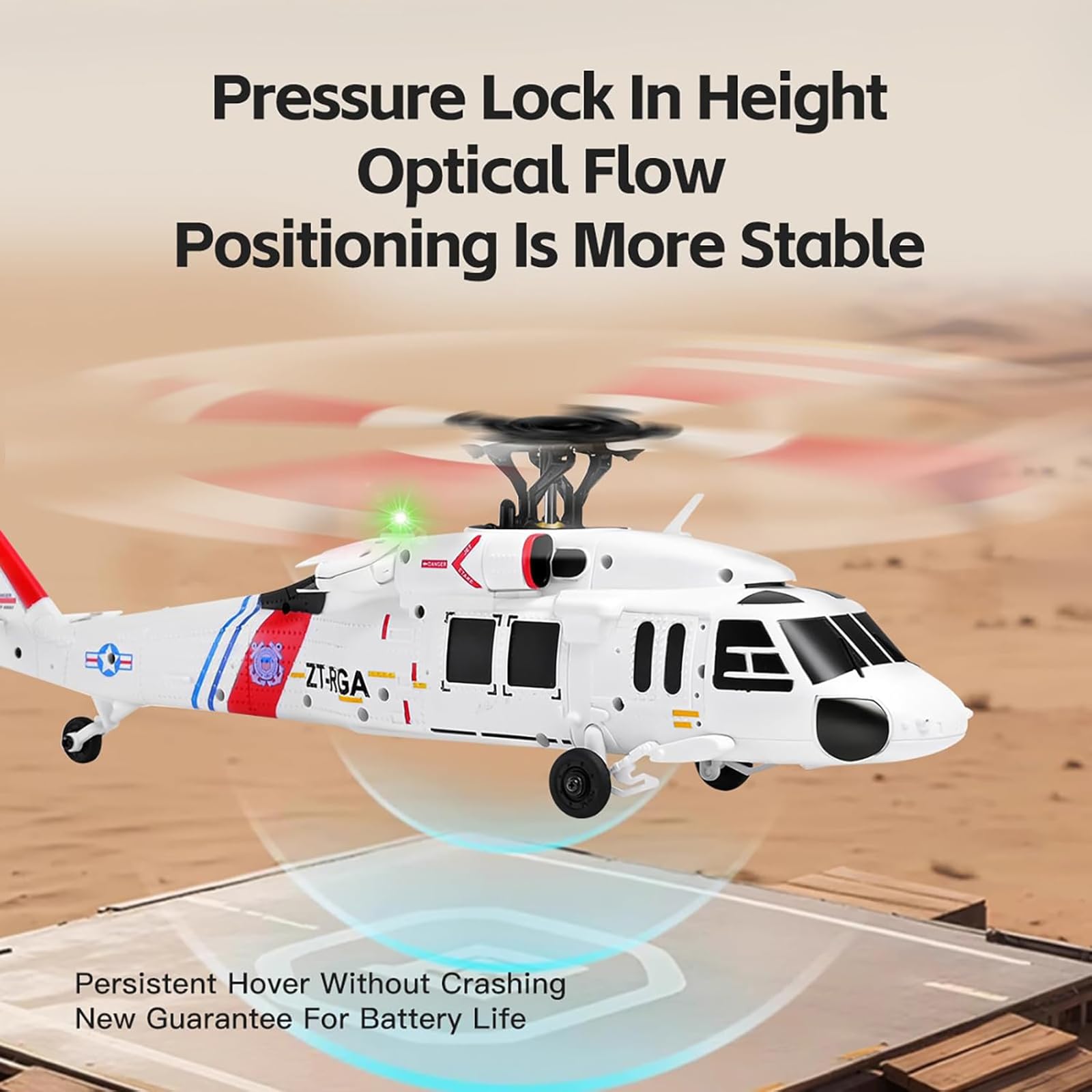 Genérico Helicóptero a Escala K270 UH-60L 2.4G 4CH Clase 170 de 4 rotores con Control Remoto de Mantenimiento altitud barométrica, posicionamiento por Flujo óptico y Acelerador Ajustable,3 Batteries
