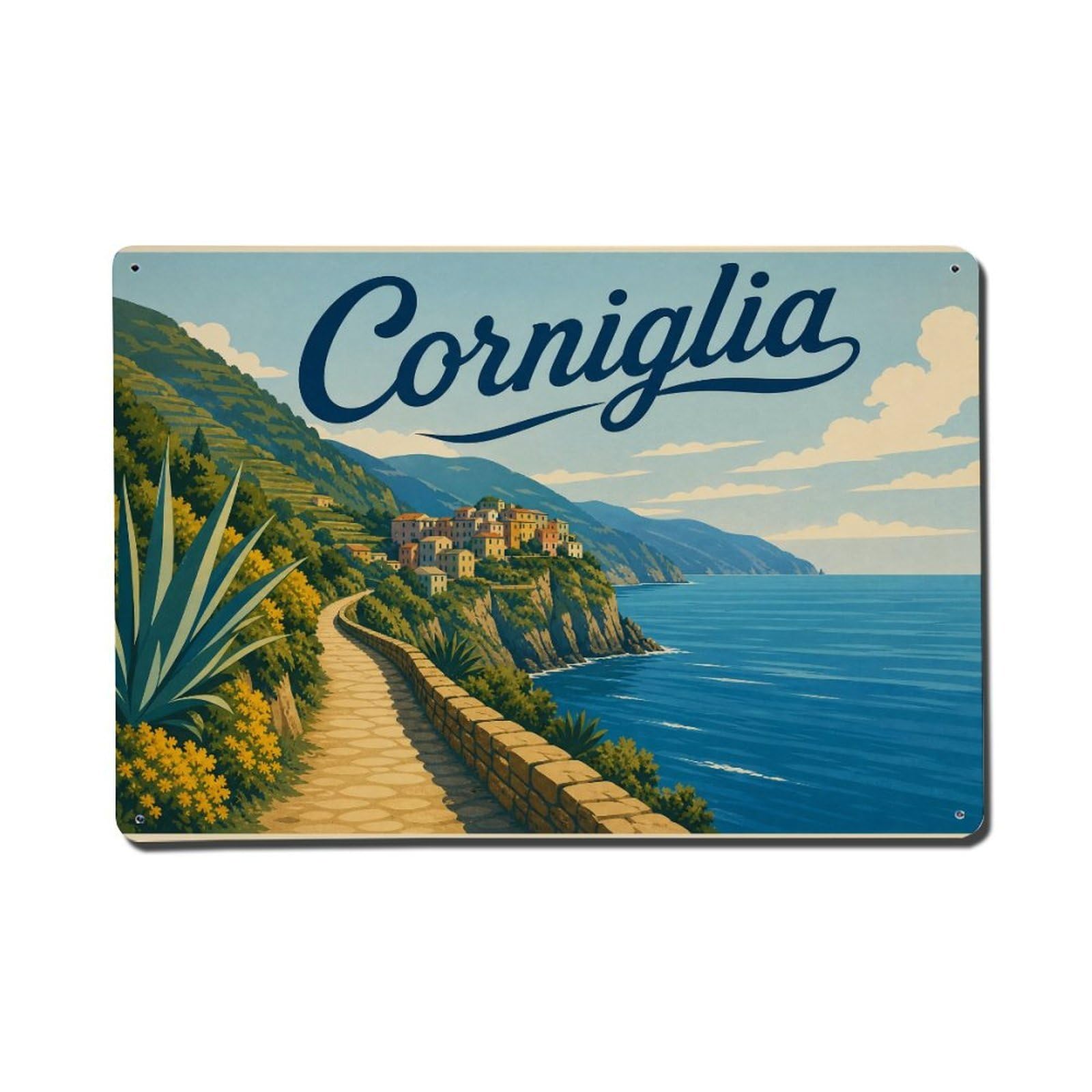 Vintage Travel Corniglia Coastal Path Hiking Trail Italy Metal Tin Sign