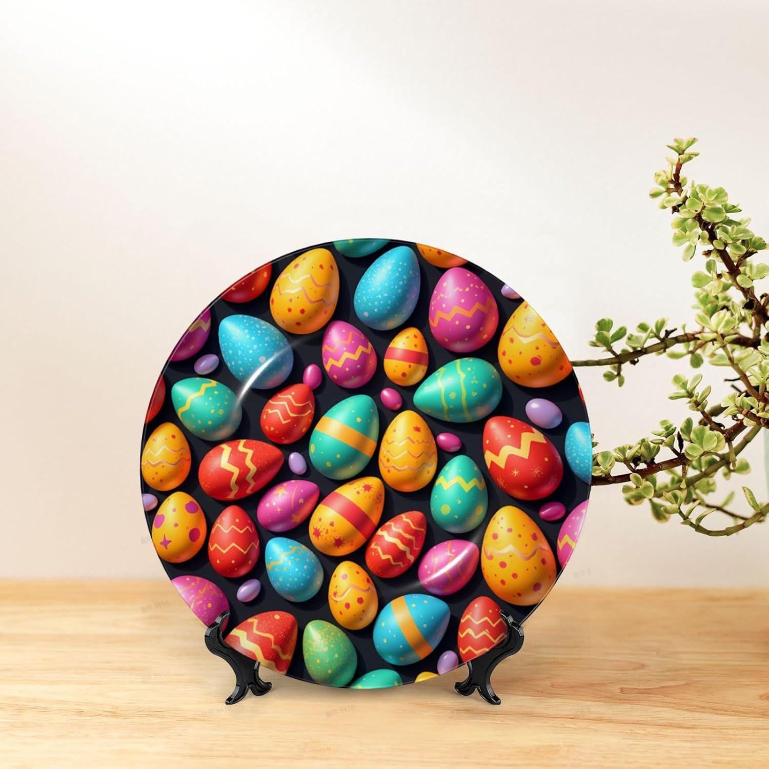 Easter Party Style Ceramic Plate Display Decorative Plate With Stand Wall Hanging Plate For Home Decor 10 Inch