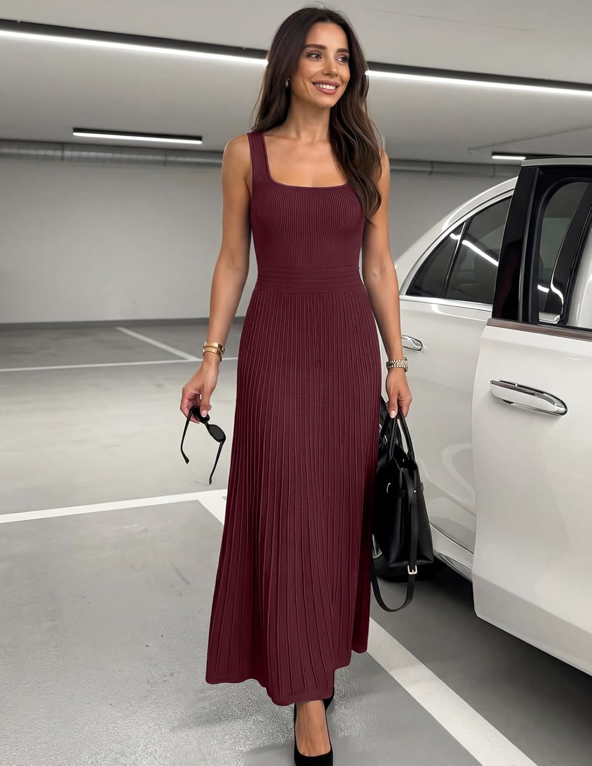 MEROKEETY Women's Summer Midi Dress 2026 Spring Sleeveless Pleated A Line Casual Business Work Cocktail Vacation Dresses