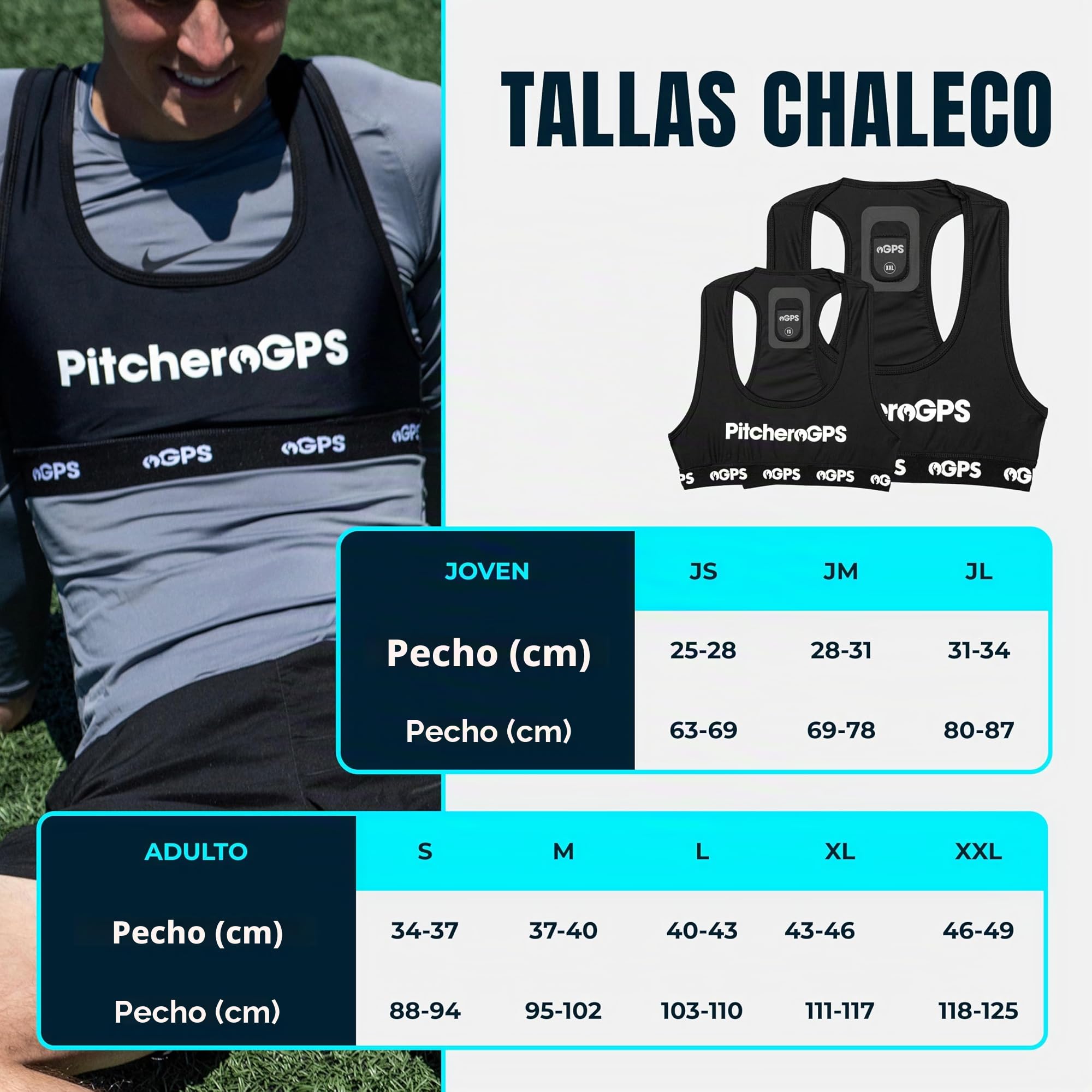 Rastreador de Jugadores con Chaleco - Tracker Deportivo con 18 Métricas - Suscripción 60 Días - Accesorios para Fútbol, Rugby y Hockey (M)