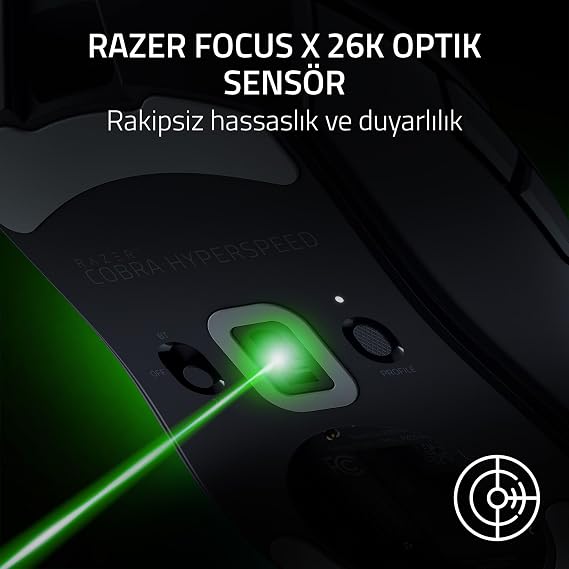 Razer Cobra HyperSpeed - Kablosuz Hafif Özelleştirilebilir Oyun Mouse'u - 62g - 26K DPI Sensör - AI Prompt Master - 1000 Hz Yoklama Hızı - Kablosuz 2.4 GHZ - Bluetooth - RGB - PC/Mac | Siyah