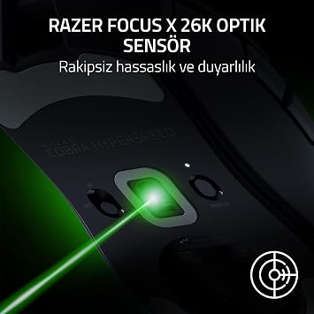 Razer Cobra HyperSpeed - Kablosuz Hafif Özelleştirilebilir Oyun Mouse'u - 62g - 26K DPI Sensör - AI Prompt Master - 1000 Hz Yoklama Hızı - Kablosuz 2.4 GHZ - Bluetooth - RGB - PC/Mac | Siyah