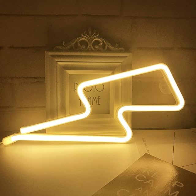QiaoFei Neon Light,LED Lightning Sign Shaped Decor Light,Wall Decor for Chistmas,Birthday party,Kids Room, Living Room, Wedding Party Decor (Warm White)