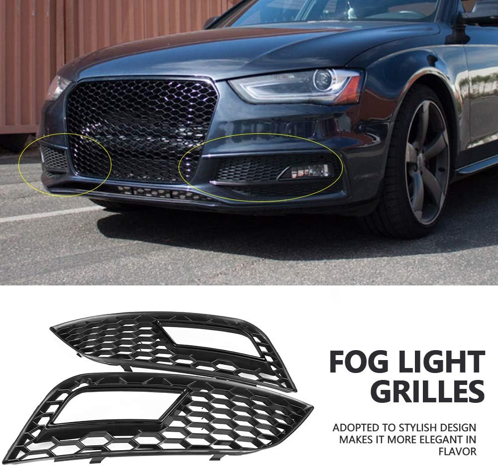 Terisass Glossy Black Car Front Bumper Fog Light Grilles 2 Pcs ABS for B8.5 2013 2014 2015 2016 B8.5 Facelift