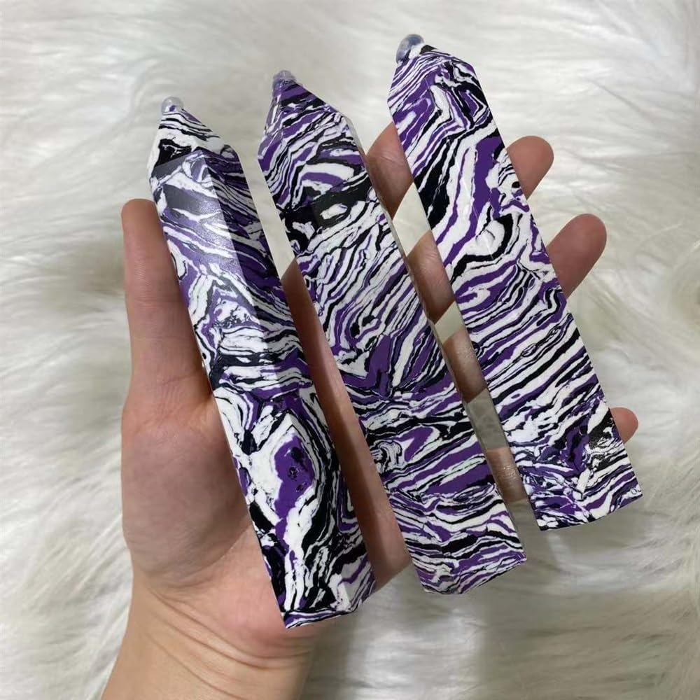 KatLin Natural Purple Zebra Stone Crystal Spire Quartz Obelisk Wand Healing Stone Room Decoration Home Gemstone Gift Aquarium 8-12 cm Ornaments (Size : 3pcs)