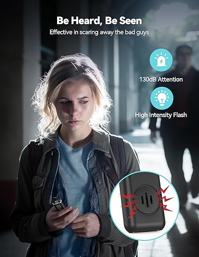 Miniatura 2 de TECKNET Alarma de seguridad personal recargable para mujeres, llavero de autodefensa de 130 dB con luz estroboscópica SOS, aviso de batería baja,