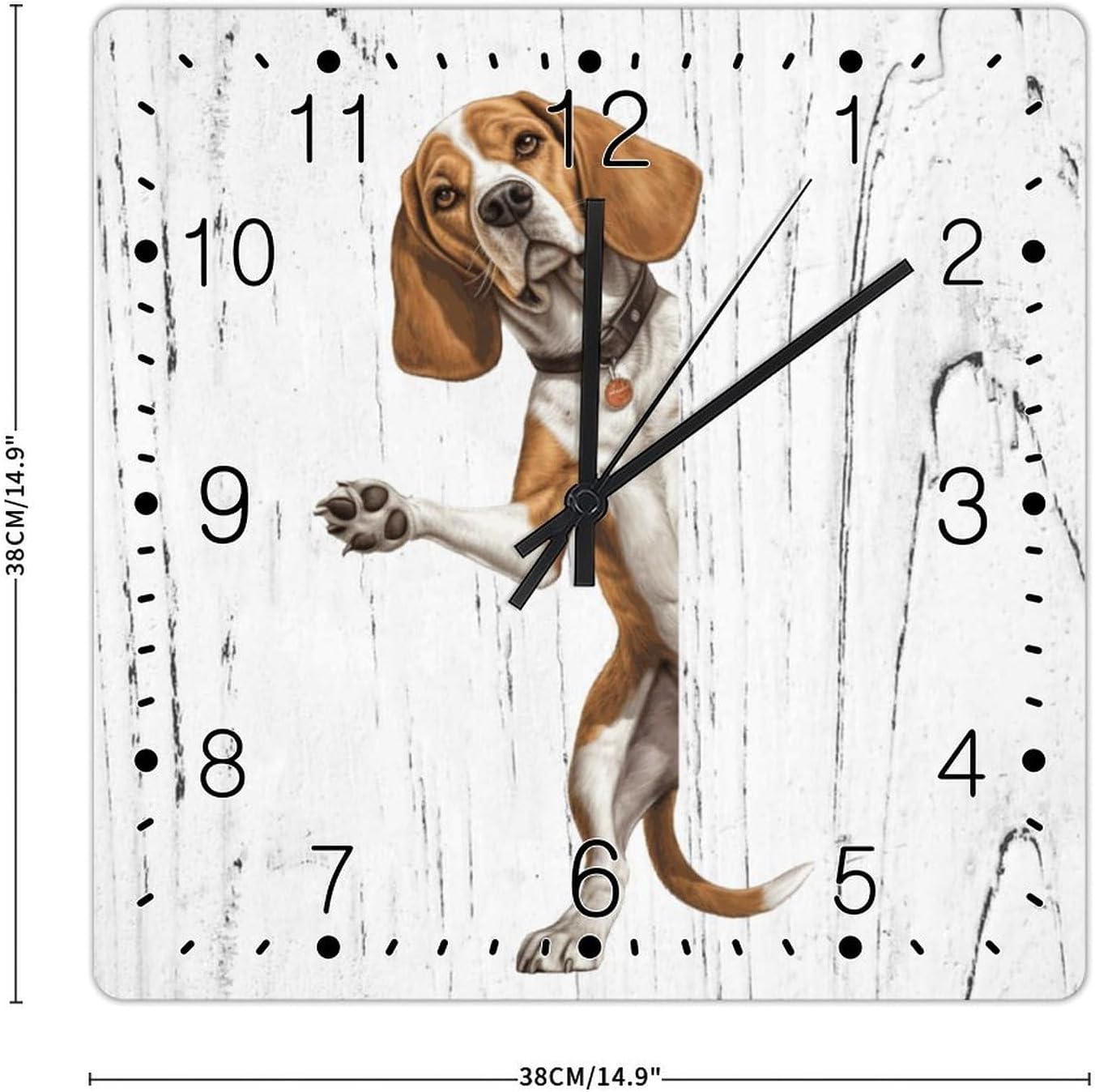 Clock Beagle Wooden Clock Beagle Dog Peeking ASquare Corner Wood Wall Clocks Non-Ticking Battery Operated Square Clock Gift for Dog Owner Clocks for Living Room 15x15in