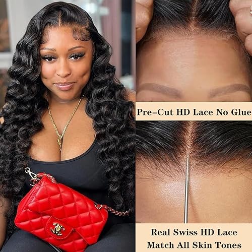 Miniatura 8 de Wear and Go - Pelucas de cabello humano sin pegamento con ondas profundas sueltas, pelucas de encaje frontal de cabello humano 12A, pelucas de