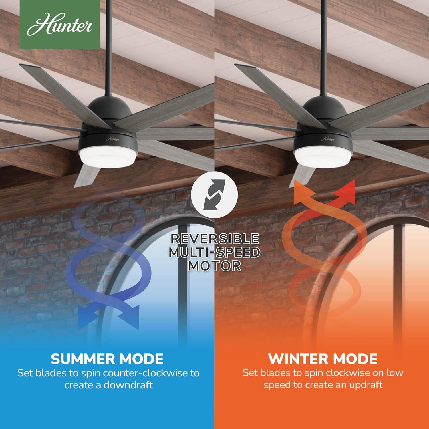 Hunter 70 inch Indoor Ceiling Fan with LED Light and Wall Control - Black Smart Ceiling Fan, Standard Mount, 7 Blades, For Bedroom or Living Room, Quiet - Phenomenon 51379, Matte Black