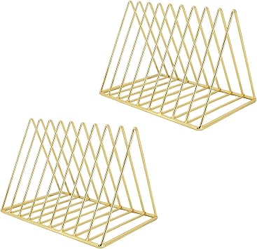 2 PCS 9 Solt Golden Magazine Racks Triangle Book File Organizer for Desk