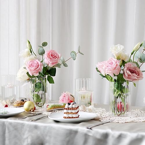 Miniatura 3 de 12 piezas de jarrones de vidrio cilíndricos para centros de mesa, jarrones de brotes acanalados transparentes de 6 pulgadas para decoraciones de