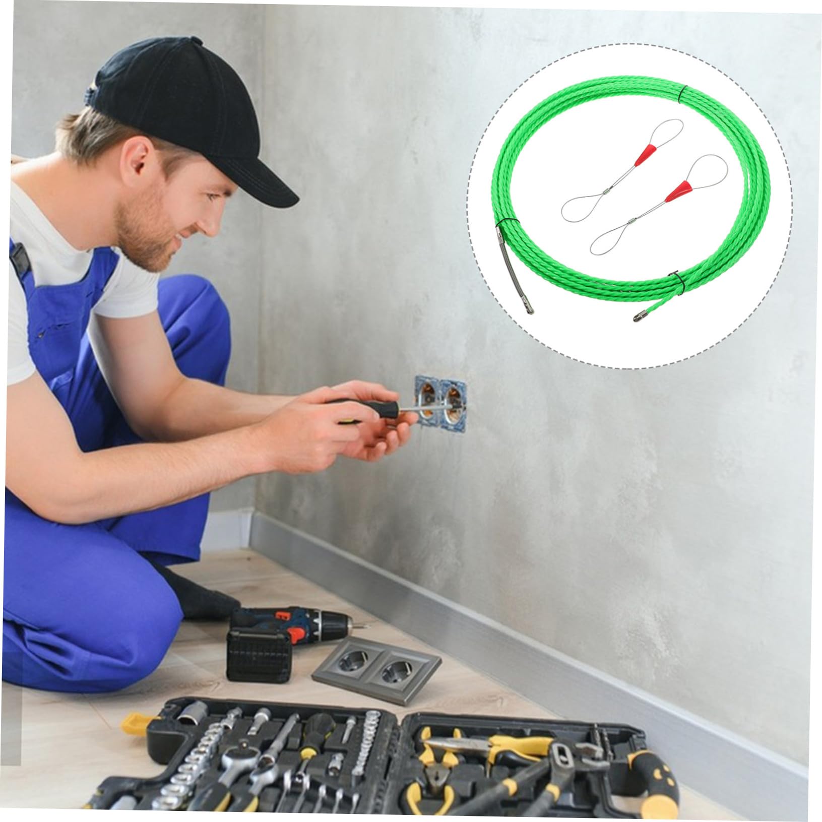Baluue Kabeleinzieher mit Rollenkopf Kabelzieher und Befestigungswerkzeug für Elektriker und Heimwerker zum Einfädeln von Drähten in Rohre Verlegen