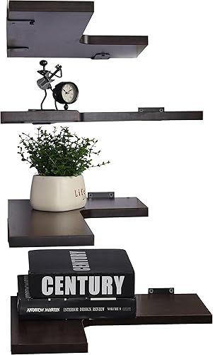 Miniatura 4 de Estante esquinero montado en la pared, estantes flotantes de esquina para pared, juego de 4 unidades, color marrón oscuro