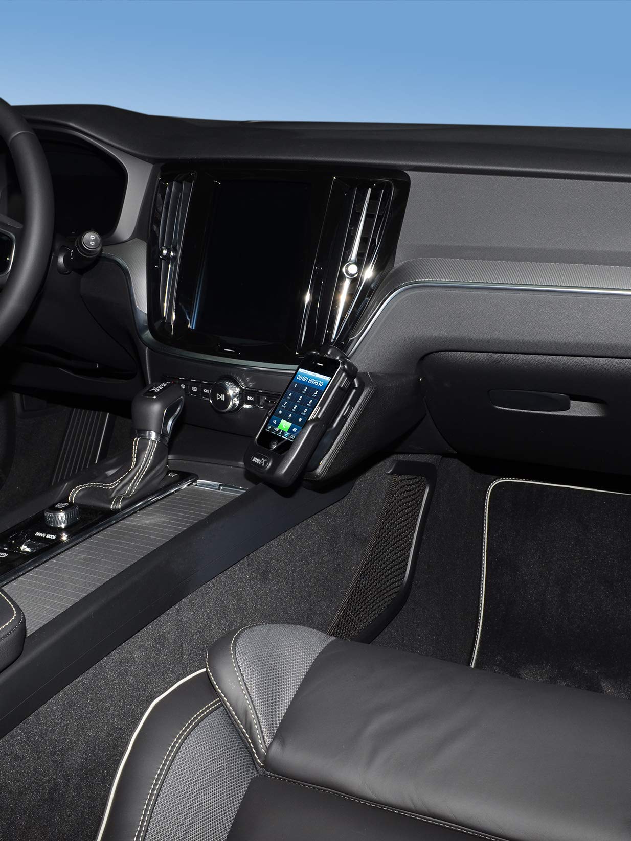 KUDA Handyhalterung passend für Volvo V 60 ab 2018 (Nicht für T8) - Telefonkonsole für Smartphones, Handy, Navi und mehr - Kunstlederkonsole, Schwarz, 3465