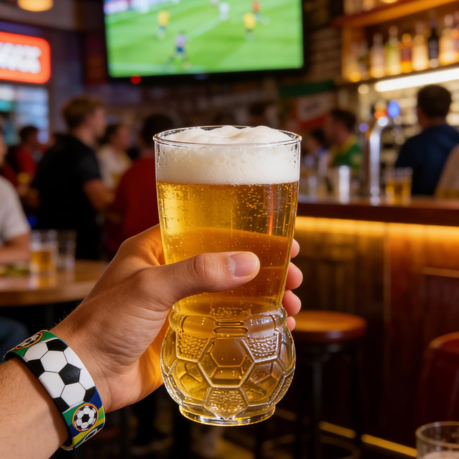 6 Stück durchsichtige Fußball Design Glasbecher, 450 ml, großes Fassungsvermögen, Uhrenspiel Trinkgeschirr für Bier und Getränke, Fußball Biergläser