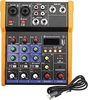 Patioer 4 Channel Audio Mixer Sound Board, Portable Sound Mixing Console with Sound Card, USB Audio Interface, DSP Process...