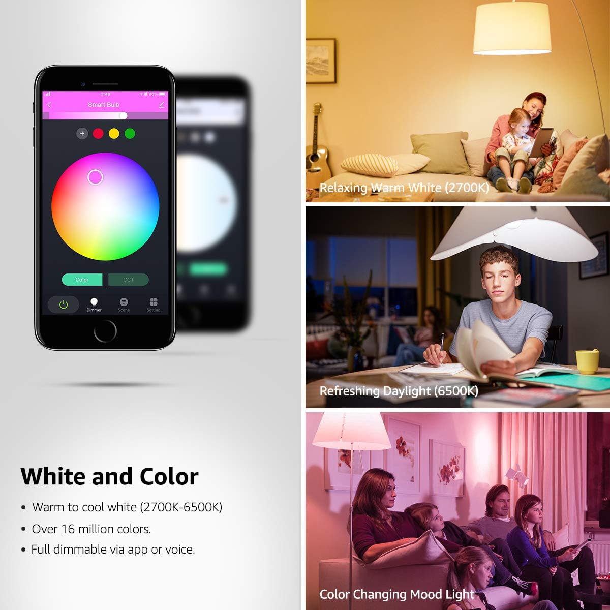 Rеvіеw Prоduсt Smart WiFi Light Bulbs, LED Color Changing Lights, Works with Alexa & Google Assistant, RGBW 2700K-6500K, 60 Watt Equivalent, Dimmable with App, A19 E26, No Hub Required, 2.4GHz WiFi Only, Pack of 2 Buу 1 gеt 1 Smart WiFi Light Bulbs, LED Color Changing Lights, Works with Alexa & Google Assistant, RGBW 2700K-6500K, 60 Watt Equivalent, Dimmable with App, A19 E26, No Hub Required, 2.4GHz WiFi Only, Pack of 2