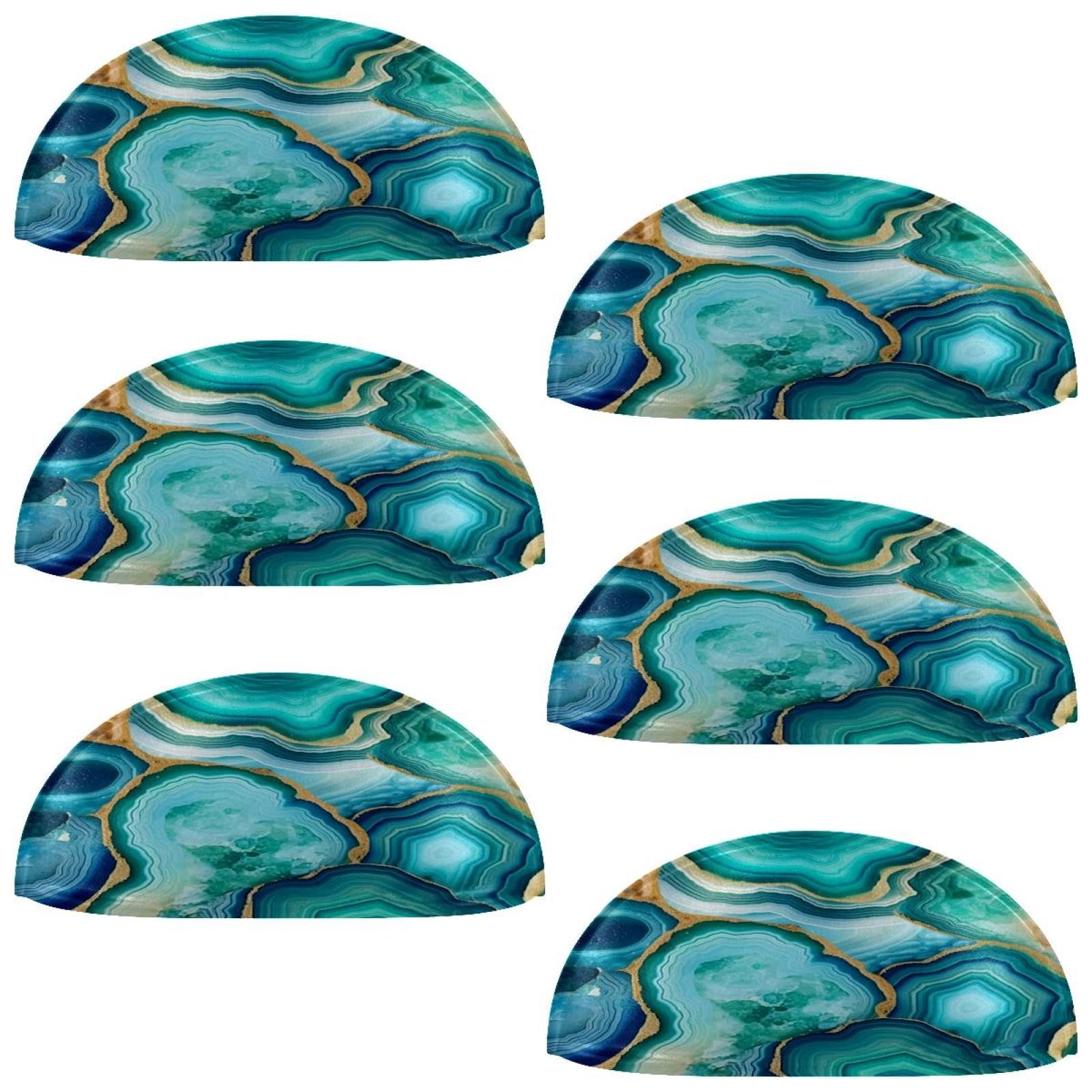 Luoweisi Multi 4 6 Pcs Shell Cup Handles, Teal Agate Marble Drawer Pull Handles, Semi Circle Kitchen Cupboard Door Handles And Knobs, Furniture Cabinet Dresser Knobs Handles With Screws