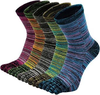 ZAKASA Mens Toe Socks Cotton Five Finger Crew Socks Athletic Running Socks 5 Pairs
