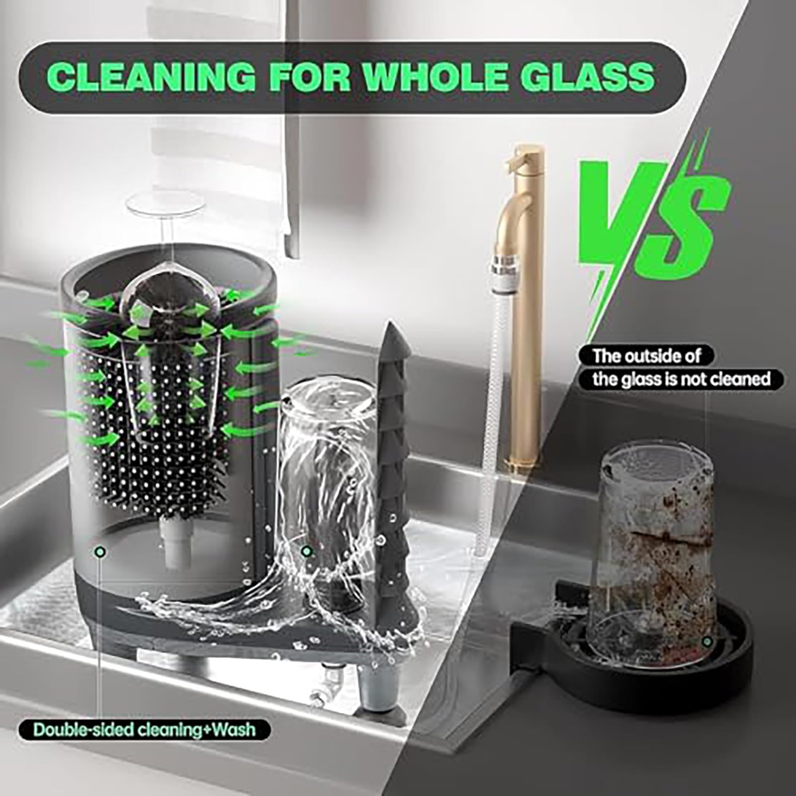 Lavavasos no eléctrico, máquina de Lavado de Vasos de Alta presión, enjuagadora de Vasos Comercial con Cepillo de Limpieza de 360°, Limpia el Interior y el Exterior for cafeterías y Bares