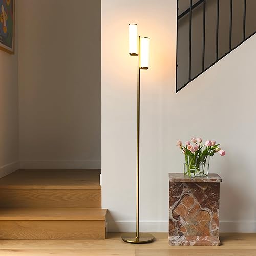 Miniatura 2 de Brightech Gemini - Lámpara de pie regulable con dos luces, moderna lámpara de árbol alto para dormitorio, oficina, sala de estar, orolatón