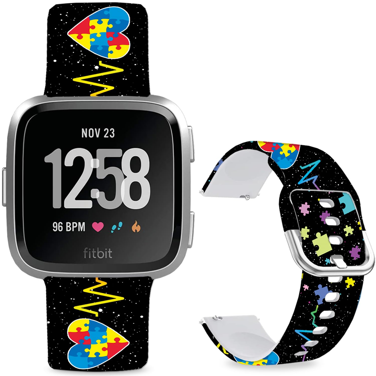 Leotop Pattern Printed Soft Silicone Replacement Bands Compatible with Fitbit Versa/Fitbit Versa 2 for Women Men Teens. (Love Wave Line) — image 1