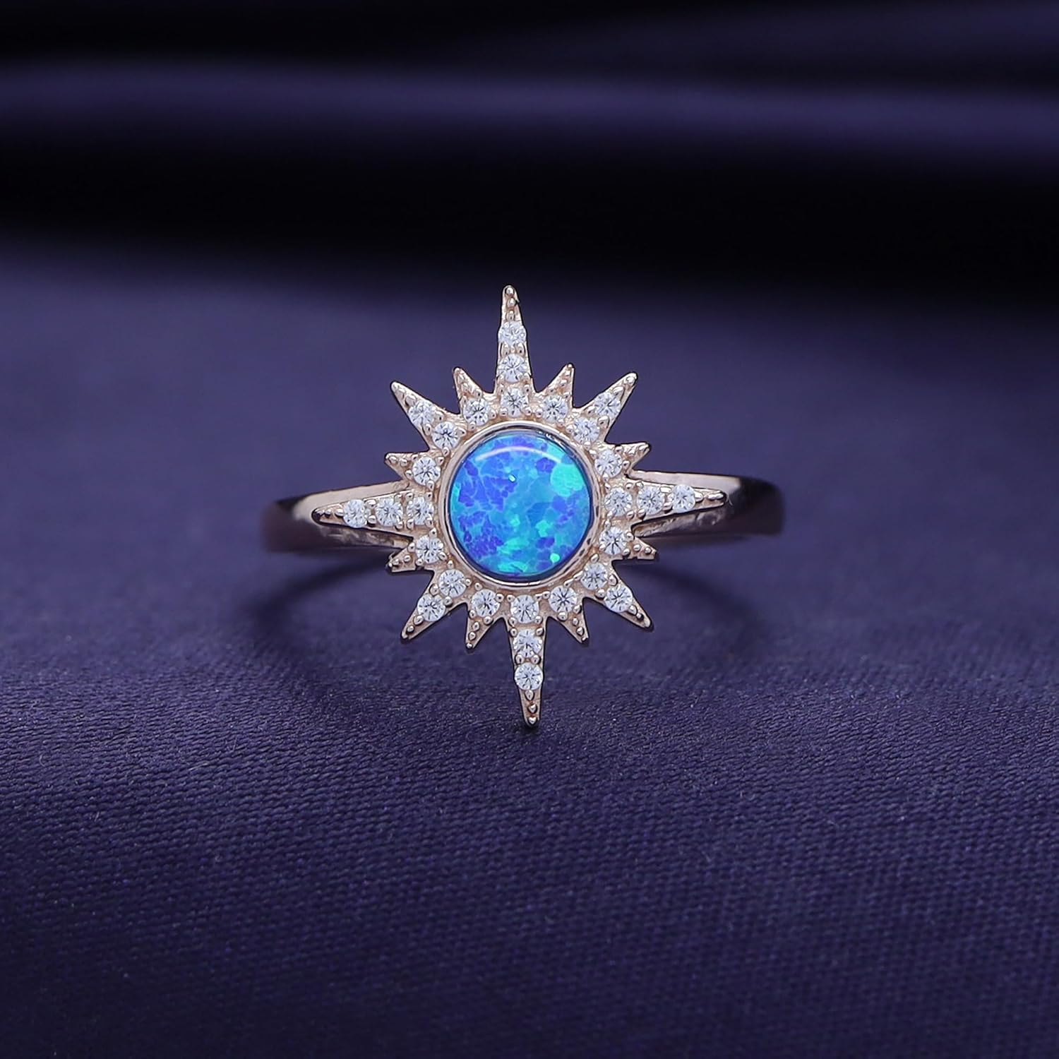 AFFY 925 Sterling Silver Lab Created Opal CZ Starburst Ring for Women - Image 3