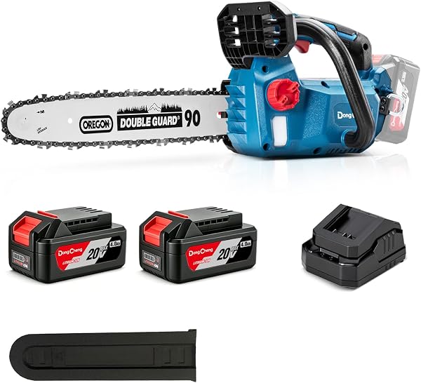 Tronçonneuse à batterie 20V brushless, guide 30 cm, coupe 25 cm, 2 batteries 4Ah