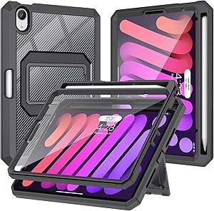 Soke iPad Mini 6th Generation Case 2021 Released, with Built-in Screen Protector, Rugged Shockproof Full Protective Cover with Pencil Holder & Kickstand for Apple iPad Mini 6 8.3 Inch(Black)