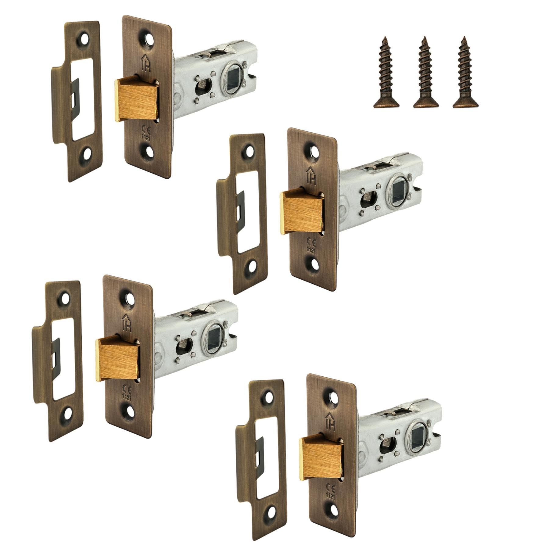 XFORT 65mm Tubular Latch with Matt Antique Brass Faceplate, Internal Door Latch for Doors, Tubular Mortice Latch - Pack of 4