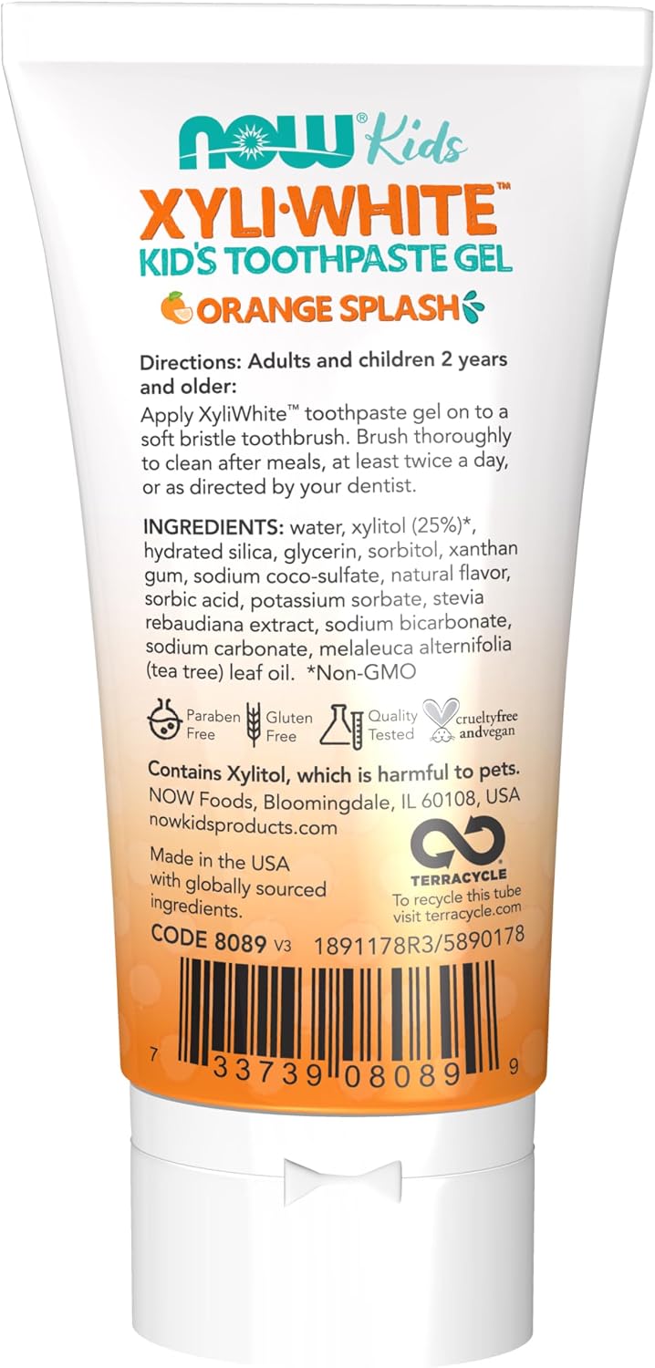 NOW Solutions, Xyliwhite™ Toothpaste Gel Kids, Orange Flavor, 3-Ounce image 2