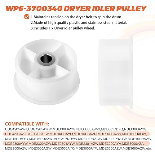 Miniatura 3 de 12001541 303373K Kit de rodillo de tambor de secador, cinturón de tambor WP33002535, 6-3700340 polea tensora actualizada, 15 años de garantía, apto