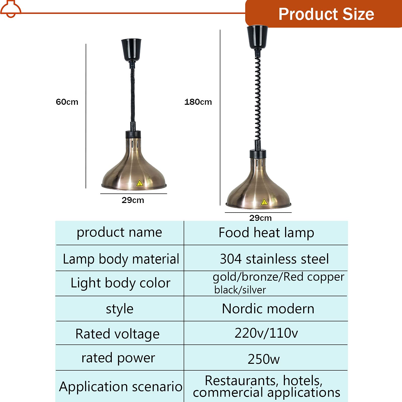Scaldavivande con Lampada Riscaldante, Scaldavivande Commerciali per Ristoranti, Forniture per Catering con Lampadina A Infrarossi da 250 W,Black