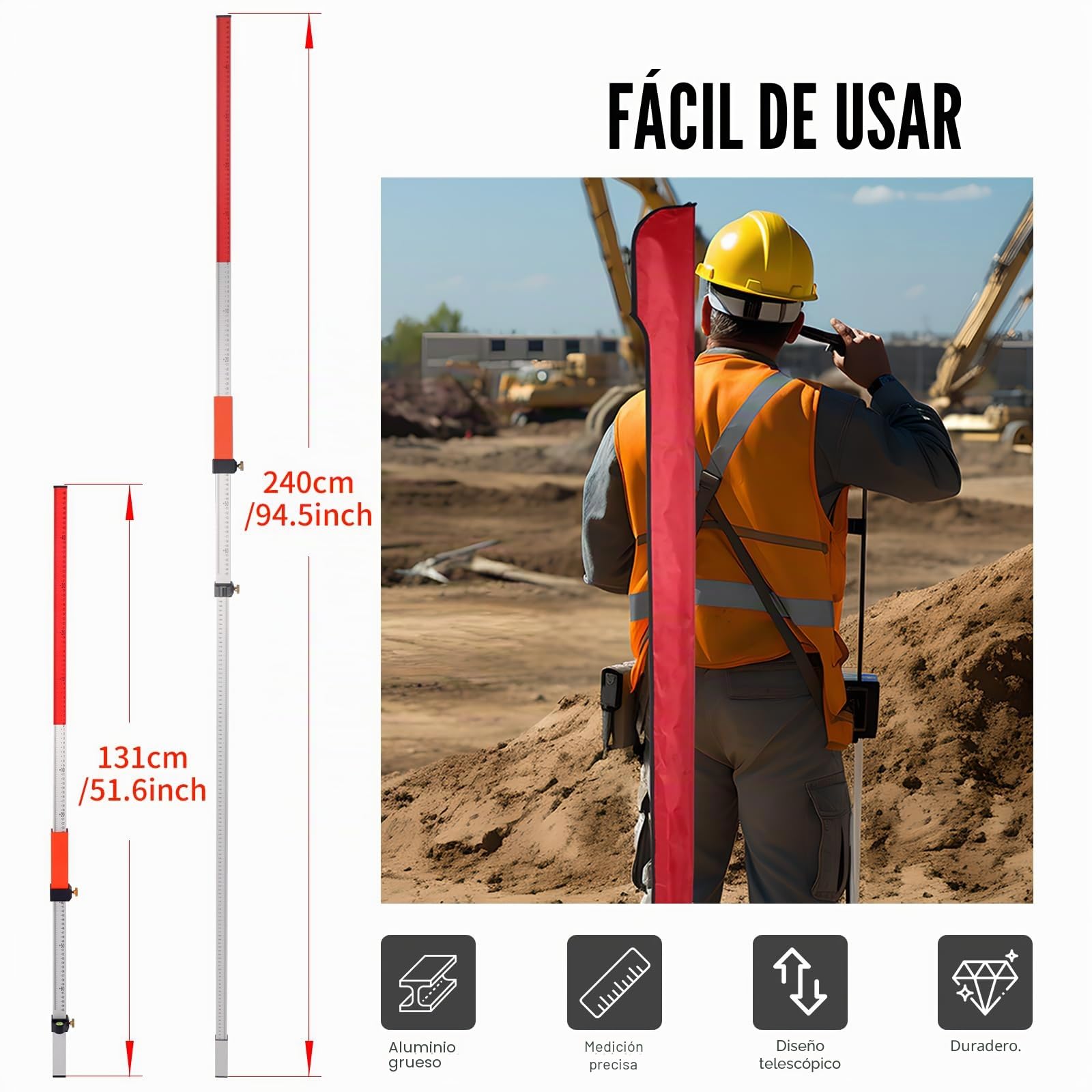 Varilla de grado láser, apto para barra giratoria de nivel láser con barra de aluminio de bloqueo rápido para medir