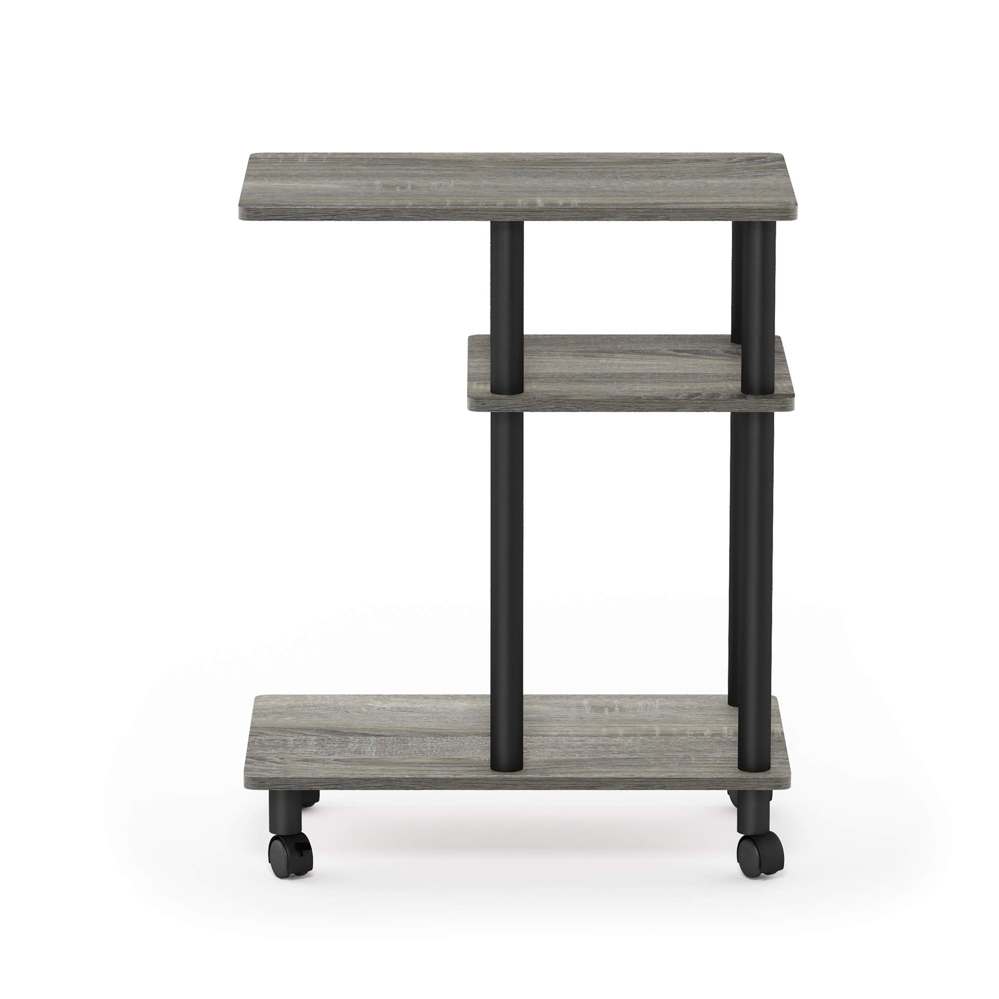 Furinno Turn-N-Tube Table d'Appoint de Canapé en Forme U à Roulettes, Français, Bois, Gris Chêne/Noir, One Size