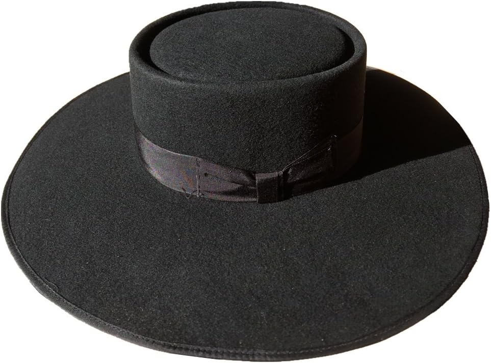 Black Wool Felt Exra Large Wide Brim Pork Pie Porkpie Flat Hat For Women 4 5/8" (Small = 55cm(6 7/8))
