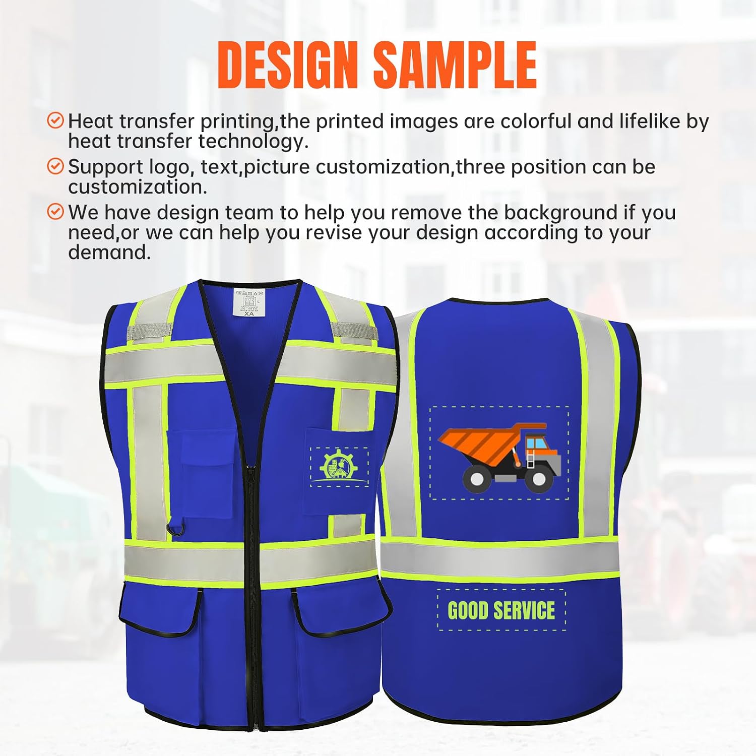 Reflective Vest Safety Vest Class 2 ANSI Standard with Pockets Zipper High Visibility Construction Uniform
