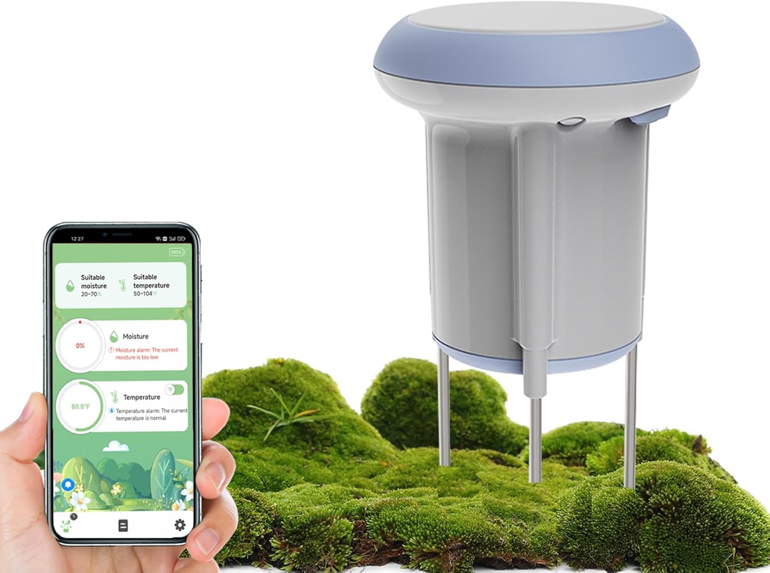 Smart Soil Moisture & Temperature Sensor WiFi/Bluetooth | IP65 Waterproof Certified Indoor/Outdoor Plant Monitor | Compatible with Alexa, Tuya App | Garden, Lawn Hygrometer