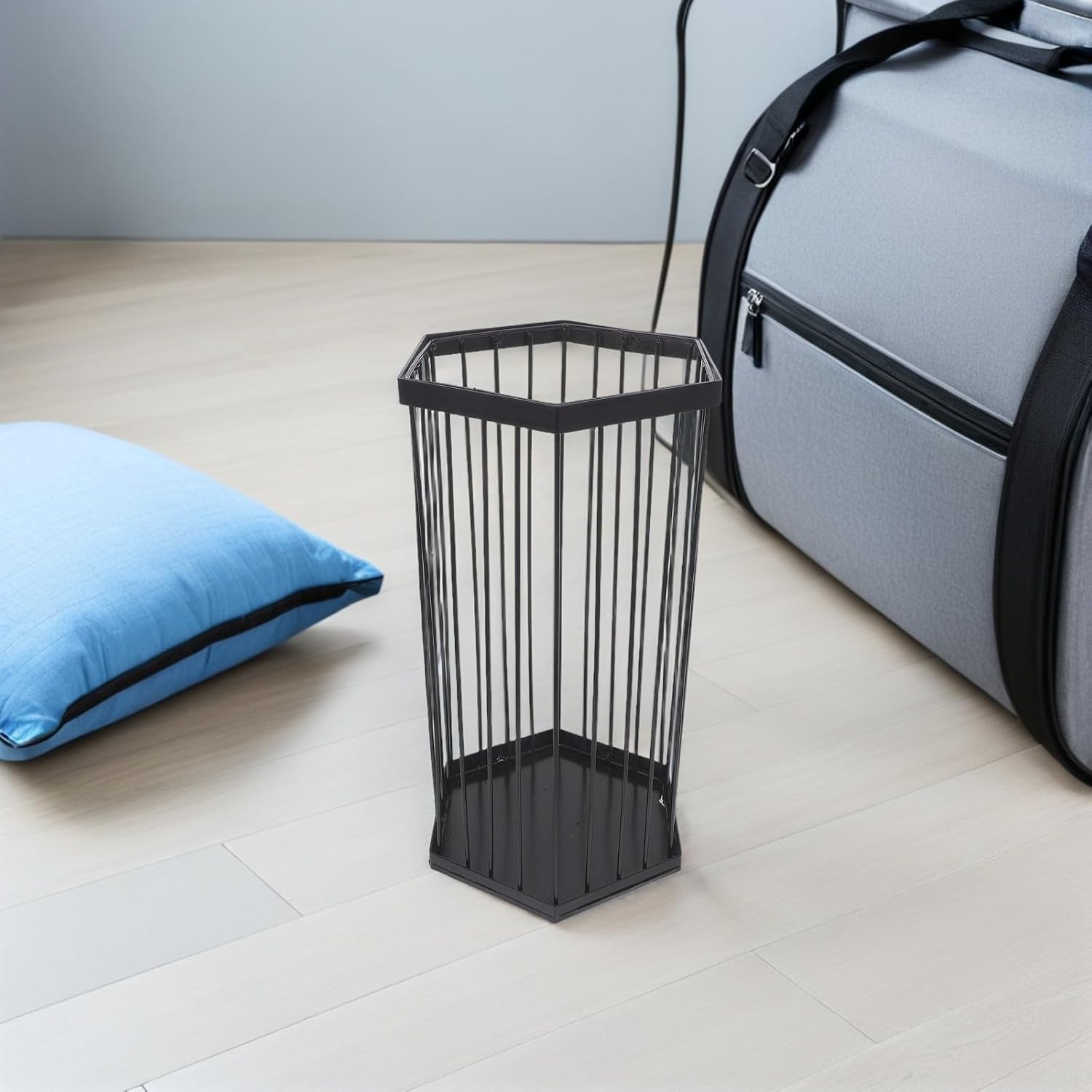 Freestanding Umbrella Stand Rack Holder Black Iron for Folding Umbrellas | 35cm Size, Removable Water Tray, Indoor Lobby Office Placement, Classic Vintage Look, Easy Access and Organized Storage
