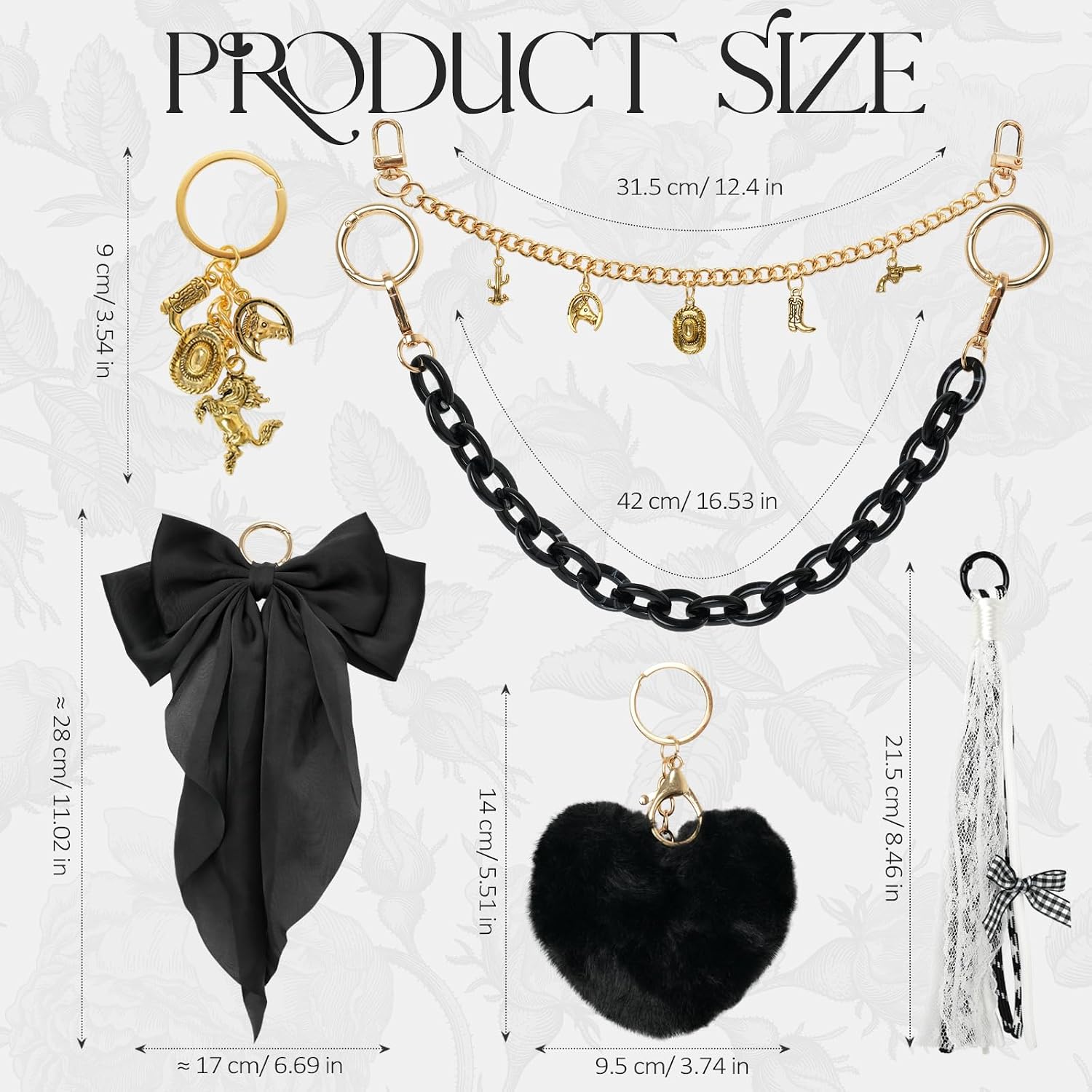 6PCS Tote Bag Decor Kit, Decorative Bow & Chain Accessories, Compatible with YETI Camino 20/35/50 Carryall