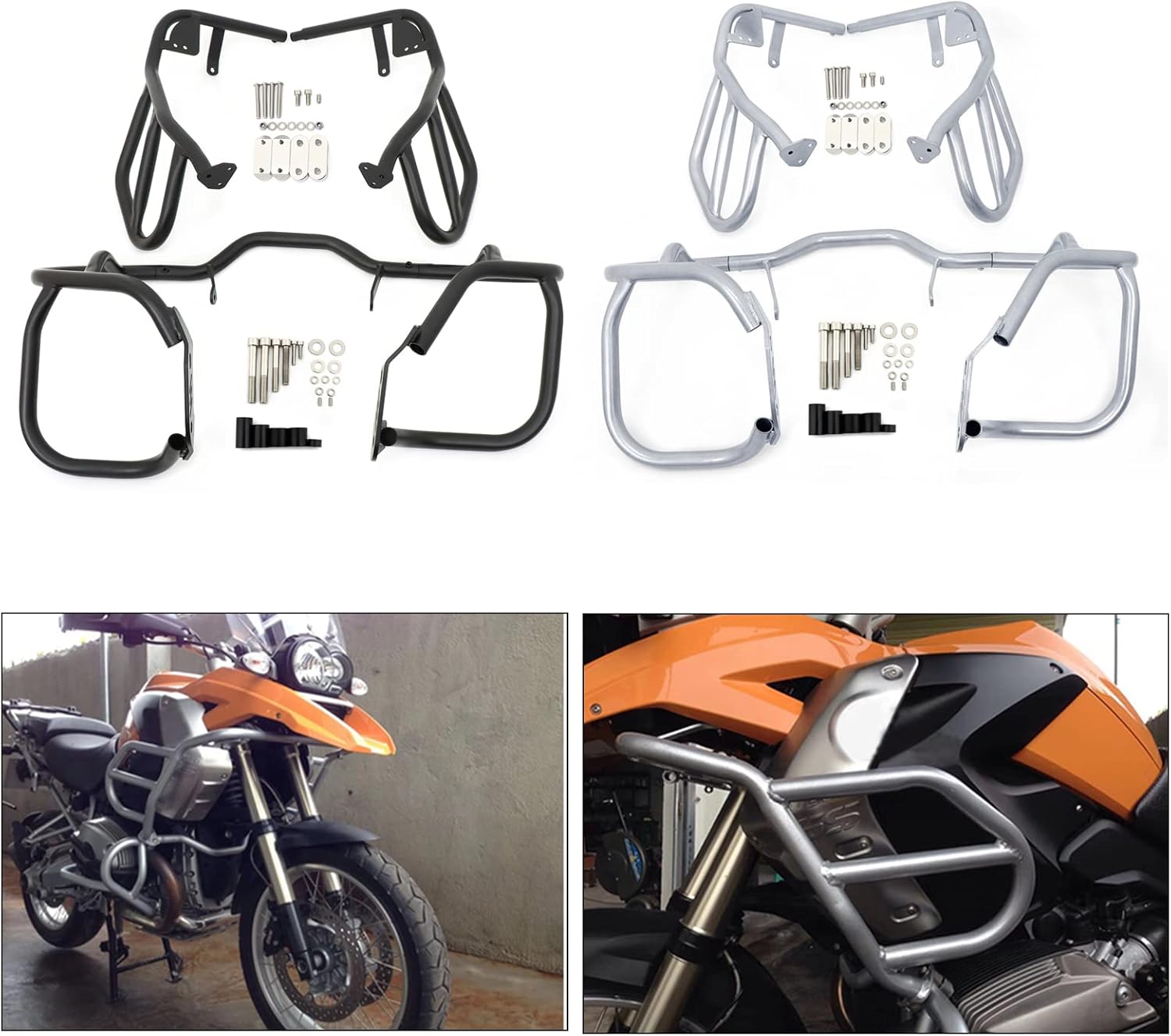 Worldmotop Engine Highway Guard Crash Bars Compatible with BMW R1200GS R1200 GS 2004-2012 (Sliver, Lower)