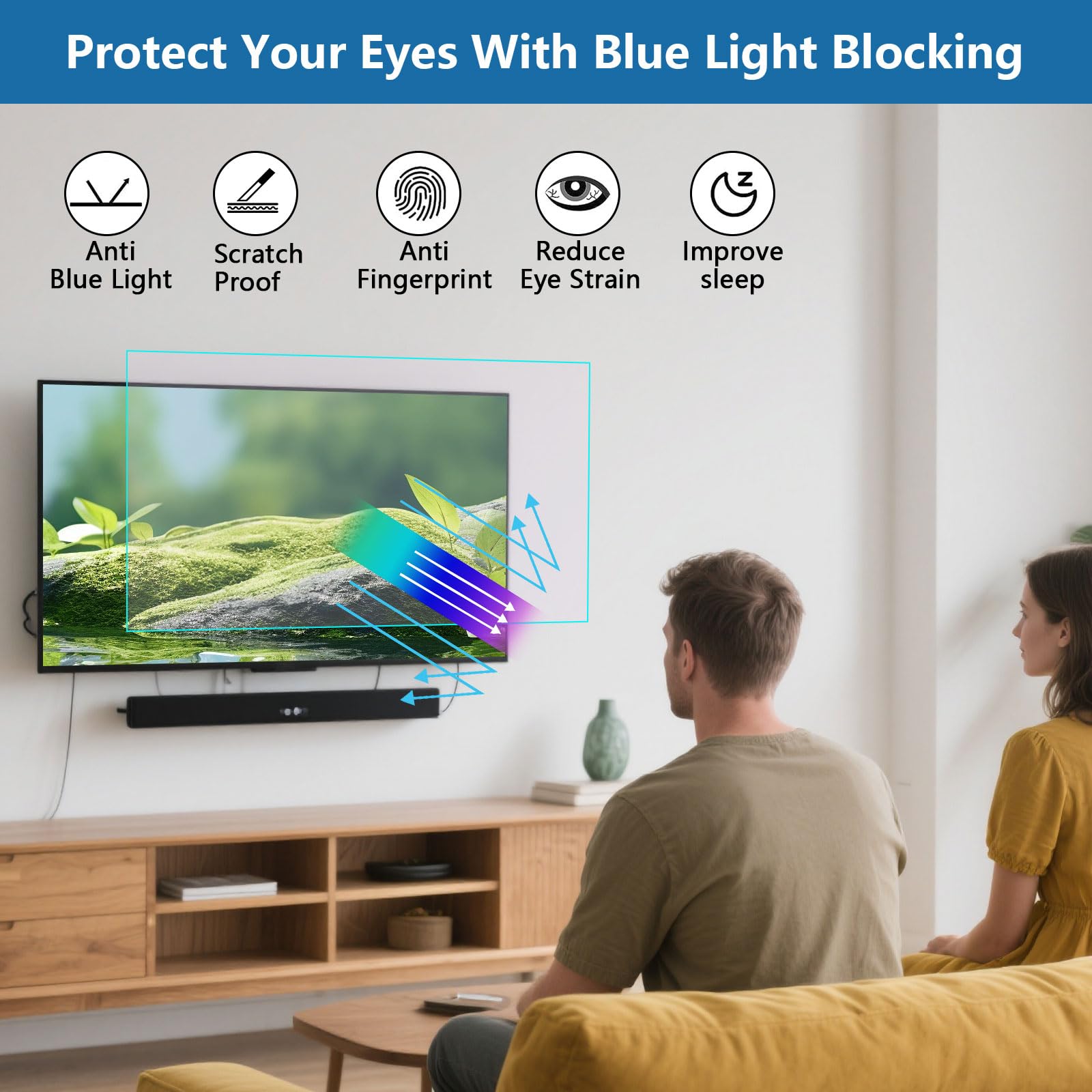 Protector De Pantalla Mate Contra La Luz Azul, Cubierta Antirreflejos para Pantalla Lámina Antirrayaduras Que Bloquea La Luz Azul,60" 1338x756mm