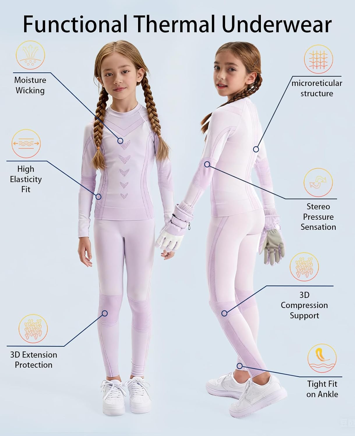 Thermal Underwear for Kids Athletic Thermals Top and Bottom Set Boys Girls Long Johns Set Winter Base Layer - Image 3