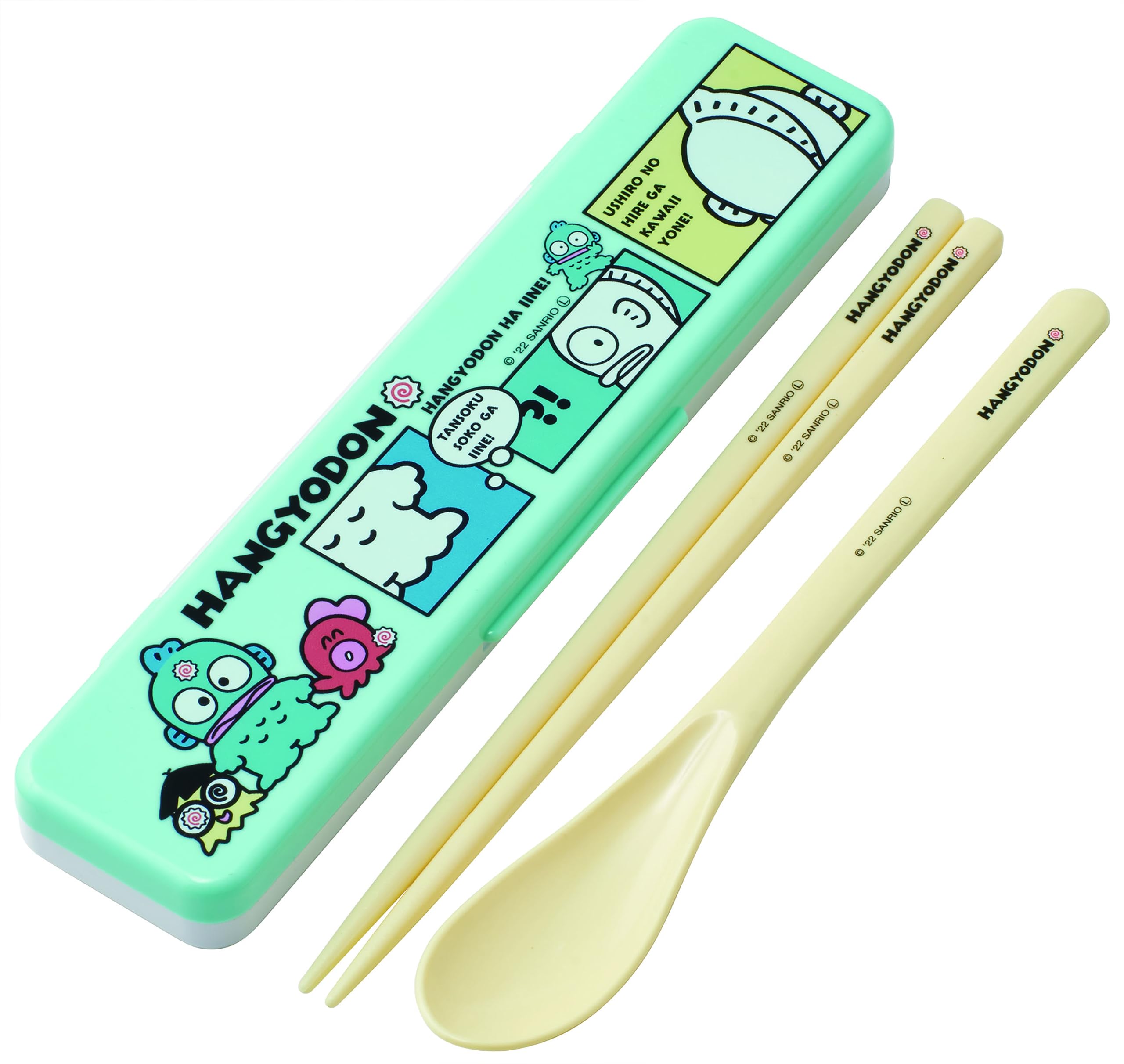 Hangyodon Utensil Set - Includes Reusable Fork, Spoon, Chopsticks and Carrying Case - Authentic Japanese Design - Durable, Dishwasher Safe - Comic